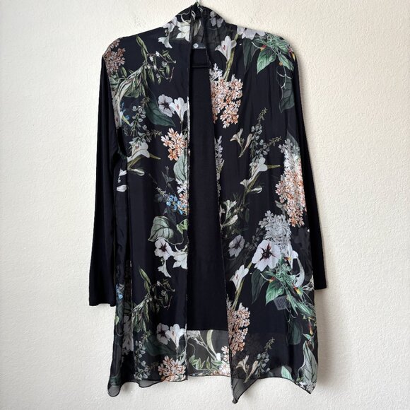 M Made in Italy Silk Floral Sheer Longline Open Front Lightweight Cardigan - Picture 3 of 13